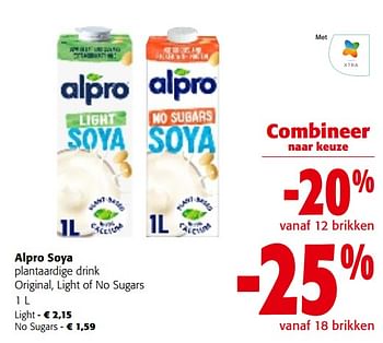 Promoties Alpro soya plantaardige drink original, light of no sugars - Alpro - Geldig van 31/01/2024 tot 13/02/2024 bij Colruyt