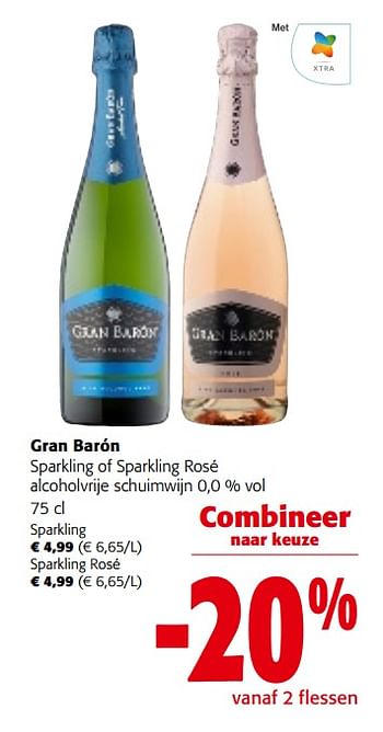 Promoties Gran barón sparkling of sparkling rosé alcoholvrije schuimwijn - Schuimwijnen - Geldig van 31/01/2024 tot 13/02/2024 bij Colruyt