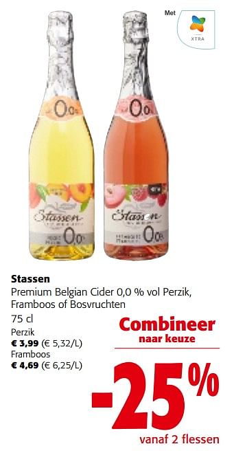 Promoties Stassen premium belgian cider perzik, framboos of bosvruchten - STASSEN - Geldig van 31/01/2024 tot 13/02/2024 bij Colruyt