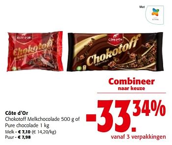 Promoties Côte d`or chokotoff melkchocolade of pure chocolade - Cote D'Or - Geldig van 31/01/2024 tot 13/02/2024 bij Colruyt