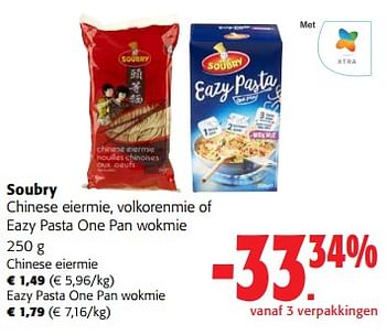 Promotions Soubry chinese eiermie, volkorenmie of eazy pasta one pan wokmie - Soubry - Valide de 31/01/2024 à 13/02/2024 chez Colruyt