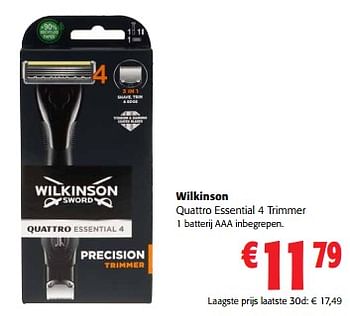 Promoties Wilkinson quattro essential 4 trimmer - Wilkinson - Geldig van 31/01/2024 tot 13/02/2024 bij Colruyt