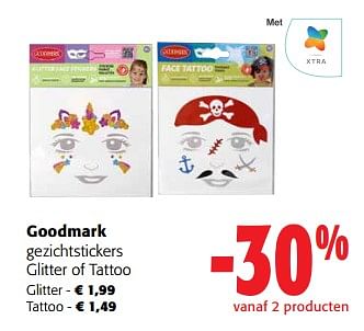 Promoties Goodmark gezichtstickers glitter of tattoo - Goodmark - Geldig van 31/01/2024 tot 13/02/2024 bij Colruyt
