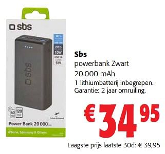 Promoties Sbs powerbank zwart - SBS - Geldig van 31/01/2024 tot 13/02/2024 bij Colruyt