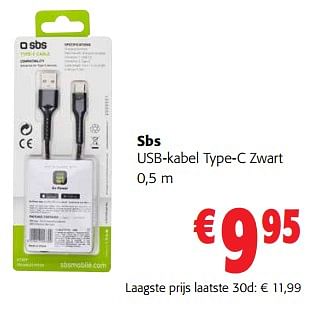 Promoties Sbs usb-kabel type-c zwart - SBS - Geldig van 31/01/2024 tot 13/02/2024 bij Colruyt