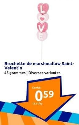 Promotions Brochette de marshmallow saint-valentin - Produit Maison - Action - Valide de 31/01/2024 à 06/02/2024 chez Action