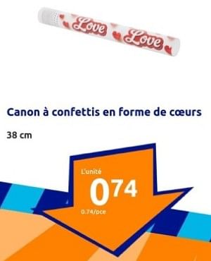 Promotions Canon à confettis en forme de coeurs - Produit Maison - Action - Valide de 31/01/2024 à 06/02/2024 chez Action