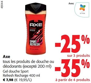 Promotions Axe gel douche sport refresh recharge - Axe - Valide de 31/01/2024 à 13/02/2024 chez Colruyt