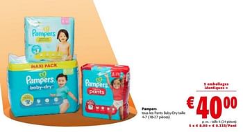 Promotions Pampers pants baby-dry taille 5 - Pampers - Valide de 31/01/2024 à 13/02/2024 chez Colruyt