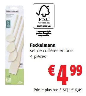 Promotions Fackelmann set de cuillères en bois - Fackelmann - Valide de 31/01/2024 à 13/02/2024 chez Colruyt