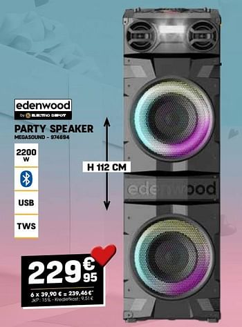 Promoties Edenwood party speaker megasound - Edenwood  - Geldig van 01/02/2024 tot 11/02/2024 bij Electro Depot