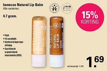 Promoties Benecos natural lip balm - Benecos - Geldig van 31/01/2024 tot 17/02/2024 bij De Online Drogist
