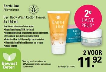 Promoties Body wash cotton flower - Earth-Line - Geldig van 31/01/2024 tot 17/02/2024 bij De Online Drogist