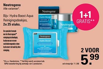 Promoties Hydra boost aqua reinigingsdoekjes - Neutrogena - Geldig van 31/01/2024 tot 17/02/2024 bij De Online Drogist