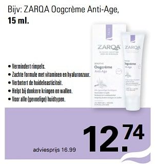 Promoties Zarqa oogcrème anti-age - Zarqa - Geldig van 31/01/2024 tot 17/02/2024 bij De Online Drogist