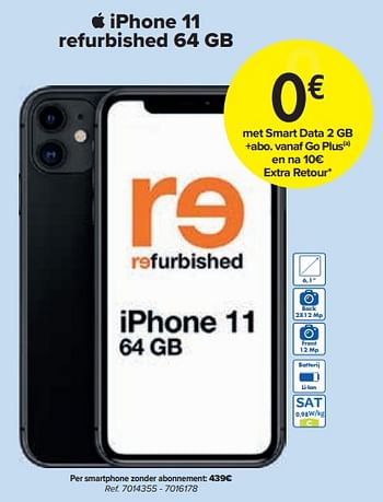 Promoties Apple iphone 11 refurbished 64 gb - Apple - Geldig van 01/02/2024 tot 29/02/2024 bij Carrefour