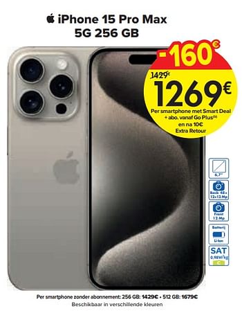 Promoties Apple iphone 15 pro max 5g 256 gb - Apple - Geldig van 01/02/2024 tot 29/02/2024 bij Carrefour