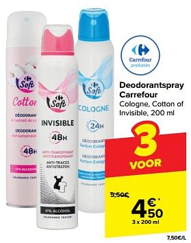 Promoties Deodorantspray carrefour - Huismerk - Carrefour  - Geldig van 07/02/2024 tot 19/02/2024 bij Carrefour