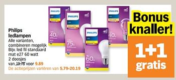 Promotions Led fil standaard mat e27 - Philips - Valide de 05/02/2024 à 11/02/2024 chez Albert Heijn