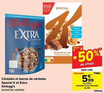 Promotions Céréales extra chocolat au lait - Kellogg's - Valide de 07/02/2024 à 14/02/2024 chez Carrefour