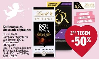 Promoties Chocoladetablet, 85% cacao, excellence lindt - Lindt - Geldig van 08/02/2024 tot 14/02/2024 bij Delhaize