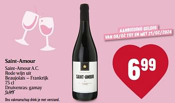 Promoties Saint-amour a.c. rode wijn uit beaujolais - frankrijk - Rode wijnen - Geldig van 08/02/2024 tot 14/02/2024 bij Delhaize