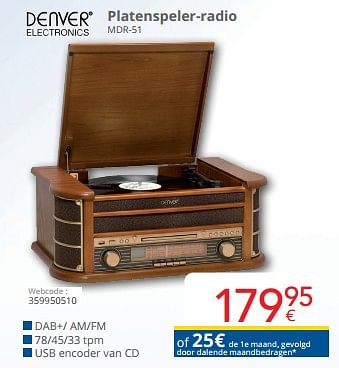 Promoties Denver electronics platenspeler-radio mdr-51 - Denver Electronics - Geldig van 01/02/2024 tot 29/02/2024 bij Eldi