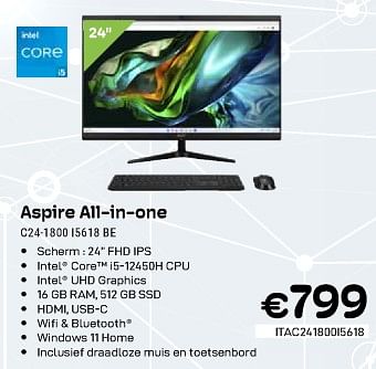 Promoties Acer aspire all-in-one c24-1800 i5618 be - Acer - Geldig van 01/02/2024 tot 29/02/2024 bij Compudeals