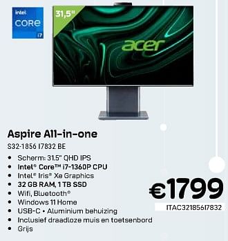 Promoties Acer aspire all-in-one s32-1856 i7832 be - Acer - Geldig van 01/02/2024 tot 29/02/2024 bij Compudeals