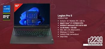 Promoties Lenovo legion pro 5 82wk0071mb - Lenovo - Geldig van 01/02/2024 tot 29/02/2024 bij Compudeals