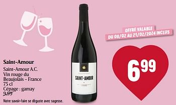 Promoties Saint-amour saint-amour a.c. vin rouge du beaujolais - france - Rode wijnen - Geldig van 08/02/2024 tot 14/02/2024 bij Delhaize