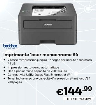 Promotions Brother imprimante laser monochrome a4 - Brother - Valide de 01/02/2024 à 29/02/2024 chez Compudeals