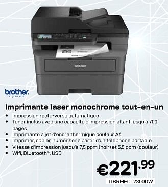 Promotions Brother imprimante laser monochrome tout-en-un - Brother - Valide de 01/02/2024 à 29/02/2024 chez Compudeals