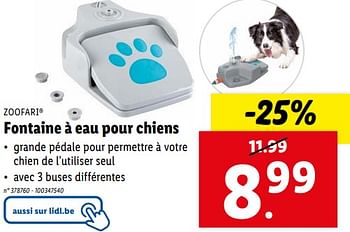 Promotions Fontaine à eau pour chiens - Zoofari - Valide de 14/02/2024 à 20/02/2024 chez Lidl
