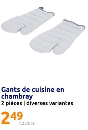 Promotions Gants de cuisine en chambray - Produit Maison - Action - Valide de 07/02/2024 à 13/02/2024 chez Action