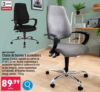 Promoties Chaise de bureau à accoudoirs - HOME CREATION - Geldig van 12/02/2024 tot 17/02/2024 bij Aldi