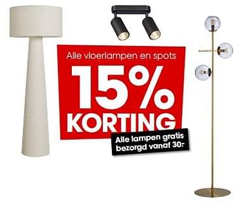 Promoties Alle vloerlampen en spots 15% korting - Huismerk - Kwantum - Geldig van 12/02/2024 tot 25/02/2024 bij Kwantum