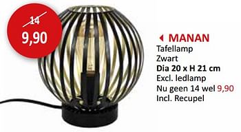 Promoties Manan tafellamp - Huismerk - Weba - Geldig van 09/02/2024 tot 28/03/2024 bij Weba