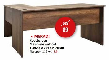 Promotions Meradi hoekbureau - Produit maison - Weba - Valide de 09/02/2024 à 28/03/2024 chez Weba