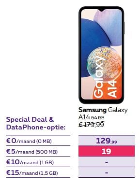 Promotions Samsung galaxy a14 64 gb - Samsung - Valide de 01/02/2024 à 01/05/2024 chez Proximus