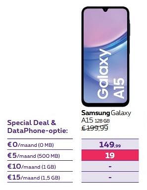Promotions Samsung galaxy a15 128 gb - Samsung - Valide de 01/02/2024 à 01/05/2024 chez Proximus