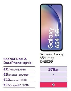 Promoties Samsung galaxy a54 128 gb - Samsung - Geldig van 01/02/2024 tot 01/05/2024 bij Proximus