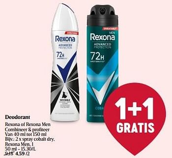 Promoties Deodorant spray cobalt dry, rexona men - Rexona - Geldig van 15/02/2024 tot 21/02/2024 bij Delhaize