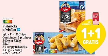 Promoties Iglo - fish + chips crispy fishsticks - Iglo - Geldig van 15/02/2024 tot 21/02/2024 bij Delhaize