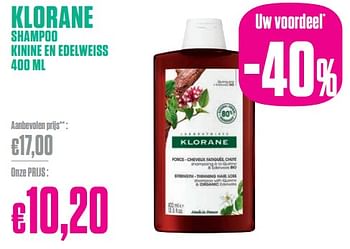 Promoties Klorane shampoo kinine en edelweiss - KLORANE - Geldig van 29/01/2024 tot 29/02/2024 bij Medi-Market