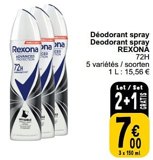 Promotions Déodorant spray deodorant spray rexona 72h - Rexona - Valide de 13/02/2024 à 19/02/2024 chez Cora