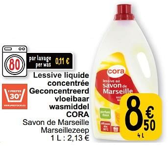 Promotions Lessive liquide concentrée geconcentreerd vloeibaar wasmiddel cora - Produit maison - Cora - Valide de 13/02/2024 à 19/02/2024 chez Cora