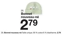 Promotions Bonnet nouveau-né - Produit maison - Zeeman  - Valide de 07/02/2024 à 30/06/2024 chez Zeeman