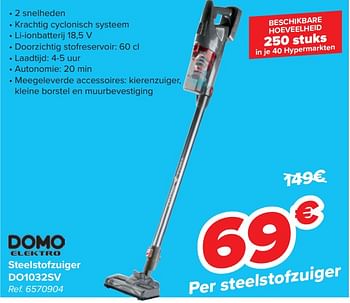 Promoties Domo elektro steelstofzuiger do1032sv - Domo elektro - Geldig van 14/02/2024 tot 26/02/2024 bij Carrefour