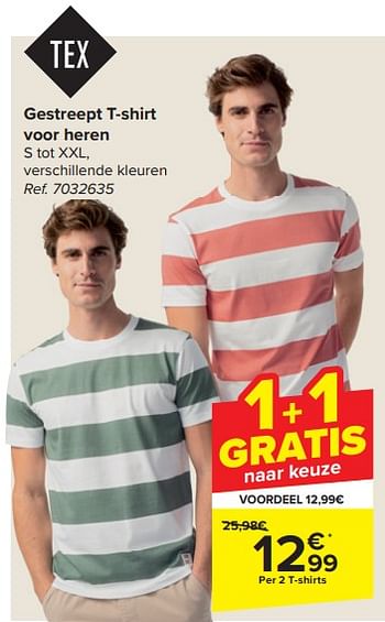 Promoties Gestreept t-shirt voor heren - Tex - Geldig van 14/02/2024 tot 26/02/2024 bij Carrefour